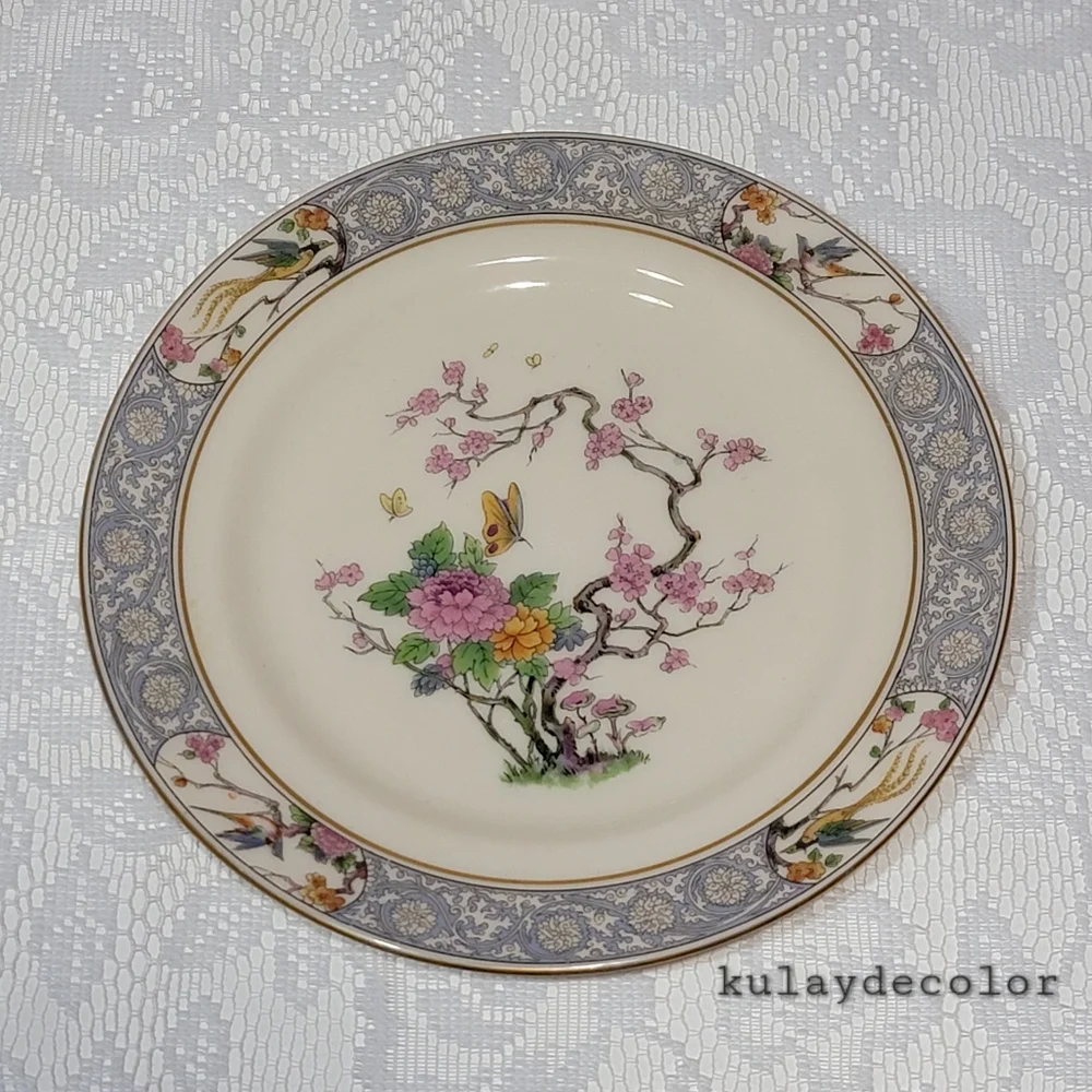 Lenox Ming Birds Salad Plates Set of 4 Vintage Floral Bird Gold Trim Black Stamp